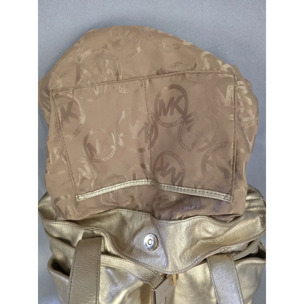 Michael Kors Beverly Metallic Gold Leather Shoulder Satchel Handbag Large